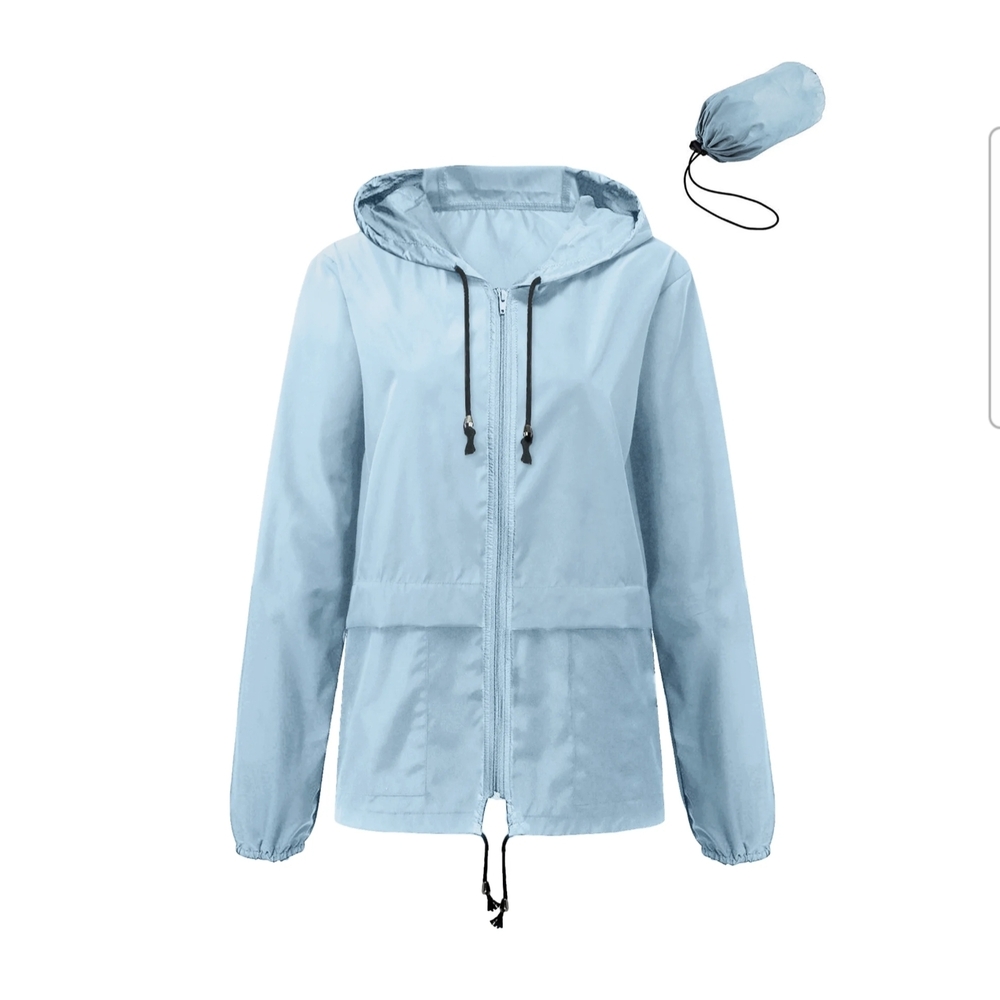 NWOT Rosvigor Women's Light Blue Hooded Lightweight Rain Jacket - Size Small